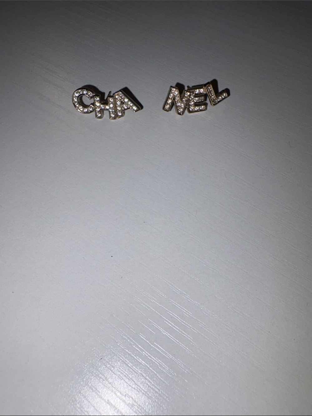 Authentic Chanel B20A Baroque Crystal Strass "CHA-NEL" Logo Stud Earrings
